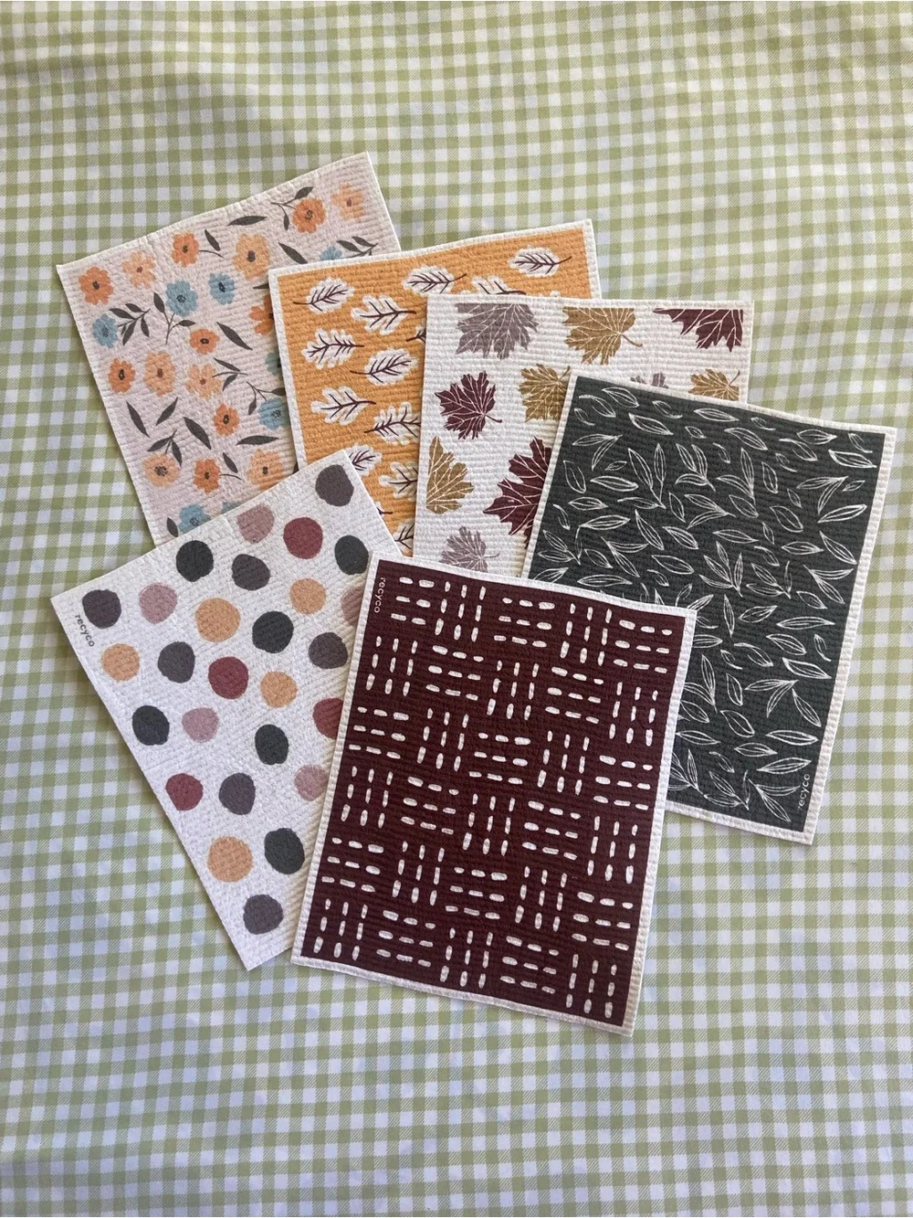Set of 6 Patterned Swedish Dishcloths- Autumn Designs